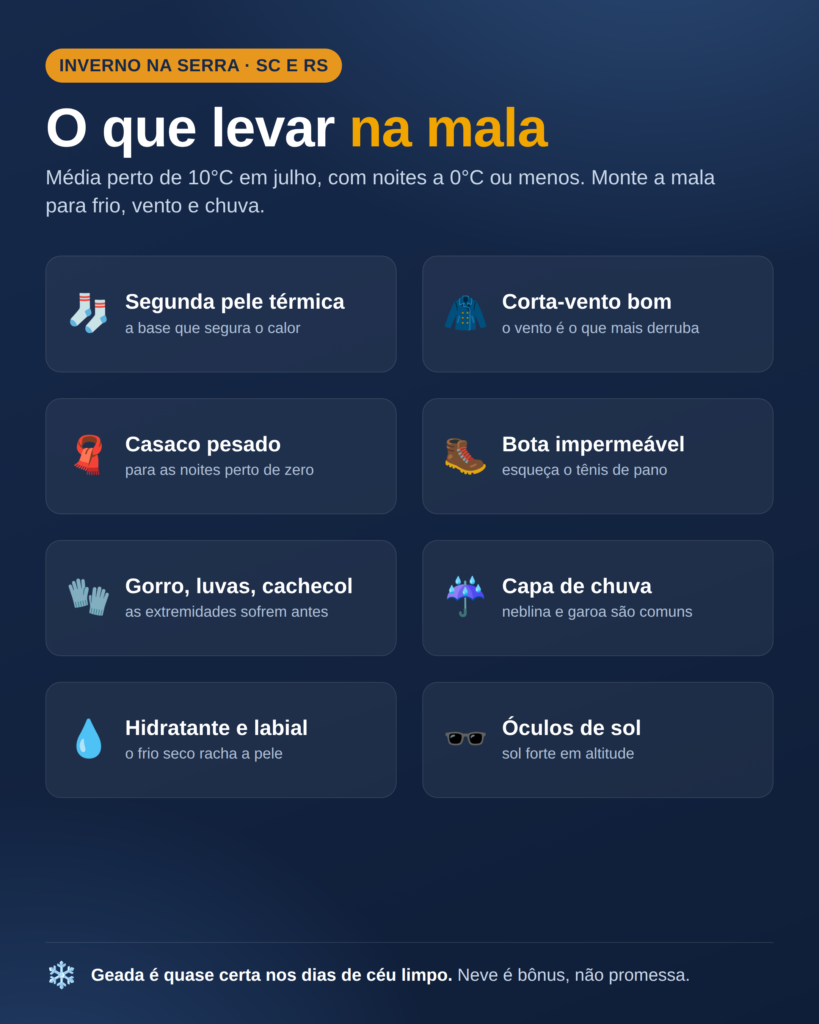 infográfico com dicas para viajar para a serra catarinense e gaúcha